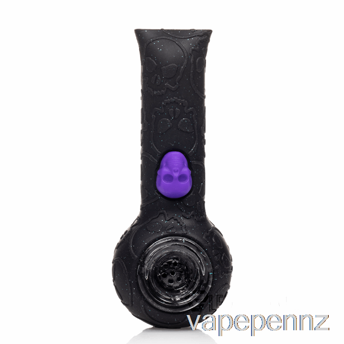 Stratus Silicone Skull Hand Pipe Shiny Panther (Glitter Black / UV Green Bee) VAPE NZ